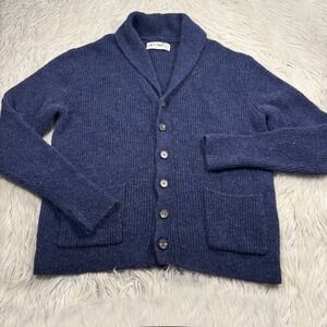 Line of Trade Men's XL Navy Shawl Collar Shetland Wool Cardigan Preppy